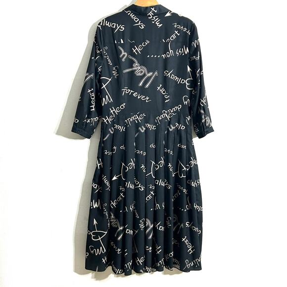 Atelier New York Black Midi A Line My Darling Print Dress Date Night EUC size 10 - Picture 14 of 16